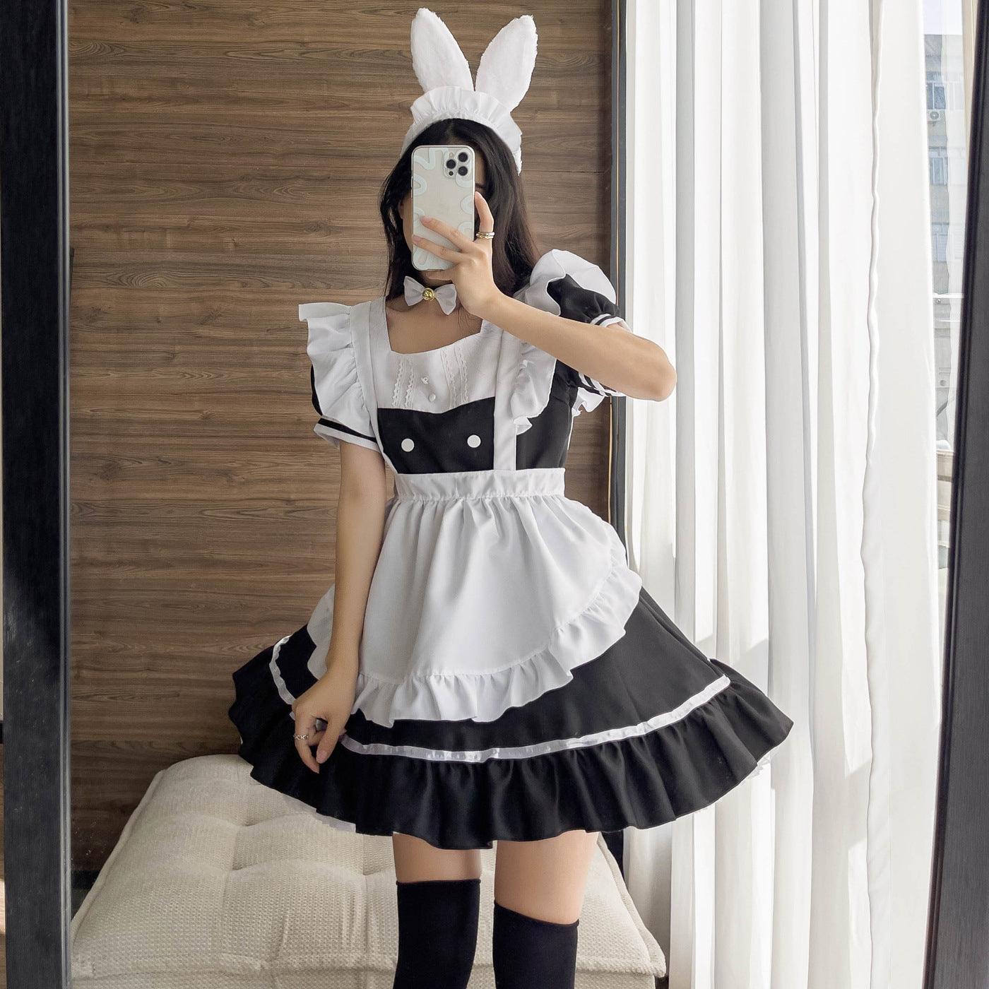 Bunny Ears Black White Large Maid Outfit Lolita Dress Anime Game Fancy Cosplay Costume