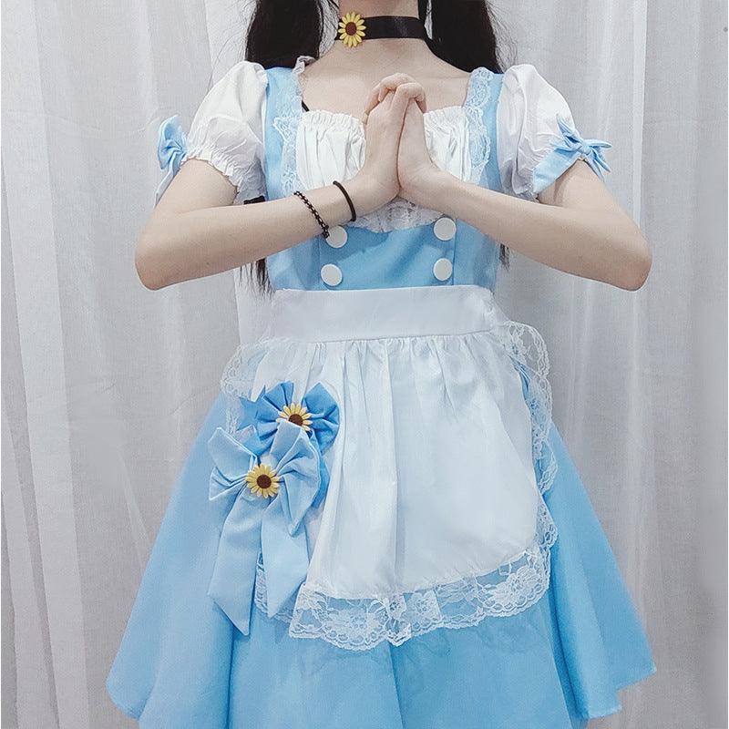 Blue Cute Daily Party Maid Outfit Lolita Dress Japanese Anime Fancy Dress Cosplay Costume