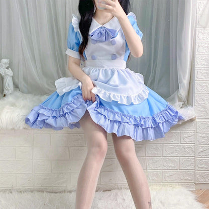 Light Blue White Anime Maid Outfit Lolita Dress Japanese Cute Fancy Dress Cosplay Costume