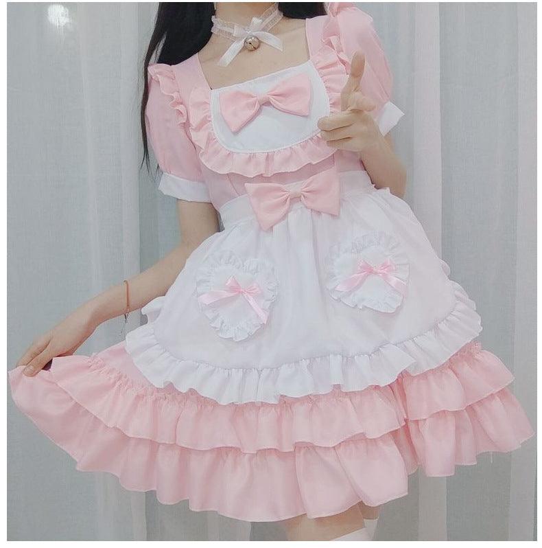 Pure and Cute Pink Maid Uniform Anime Cat Maid Outfit Lolita Dress Cosplay Costume