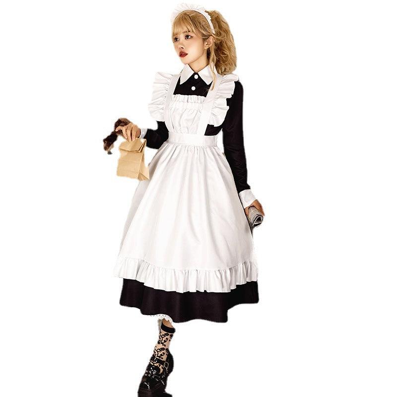 Black White British Housekeeper Traditional Maid Outfit Lolita Dress Fancy Cosplay Costume