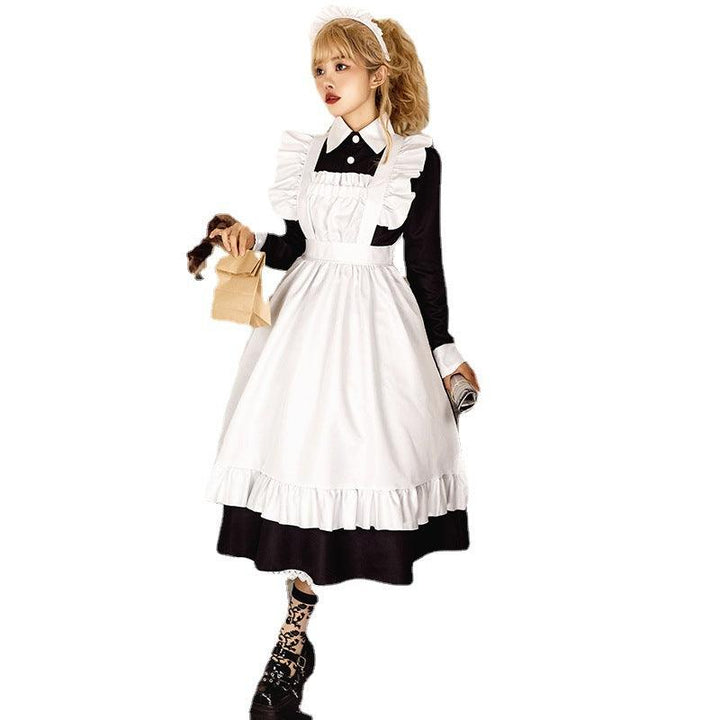 Black White British Housekeeper Traditional Maid Outfit Lolita Dress Fancy Cosplay Costume