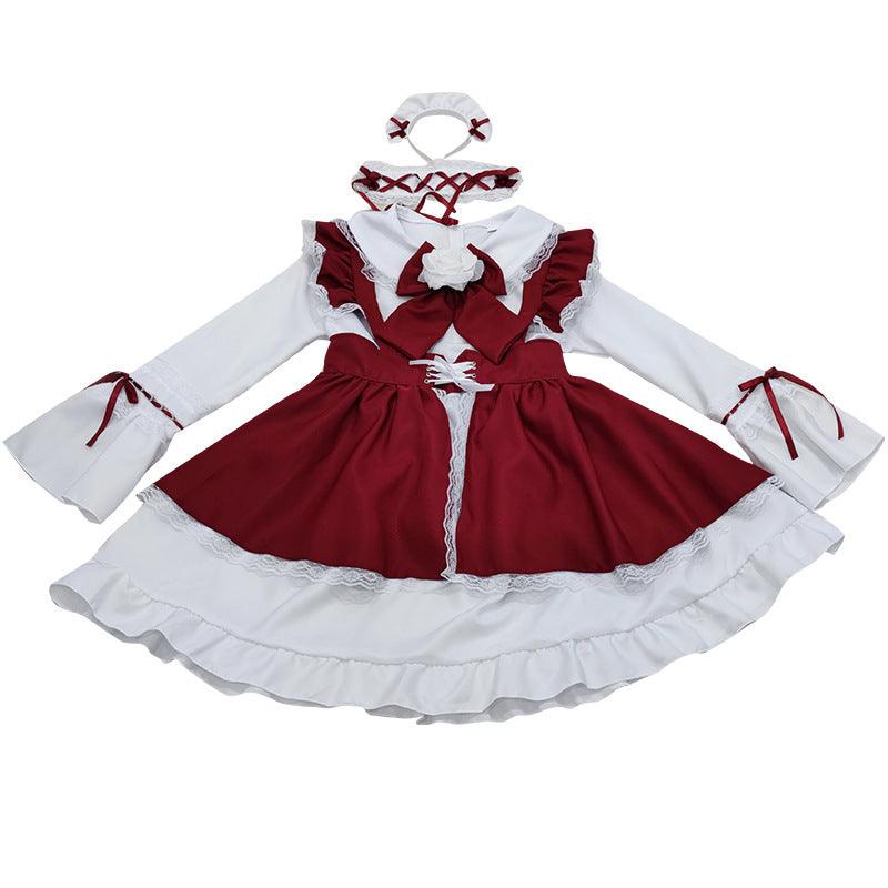 Red and White Gothic Maid Outfit Lolita Dress Plus size Fancy Dress Cosplay Costume