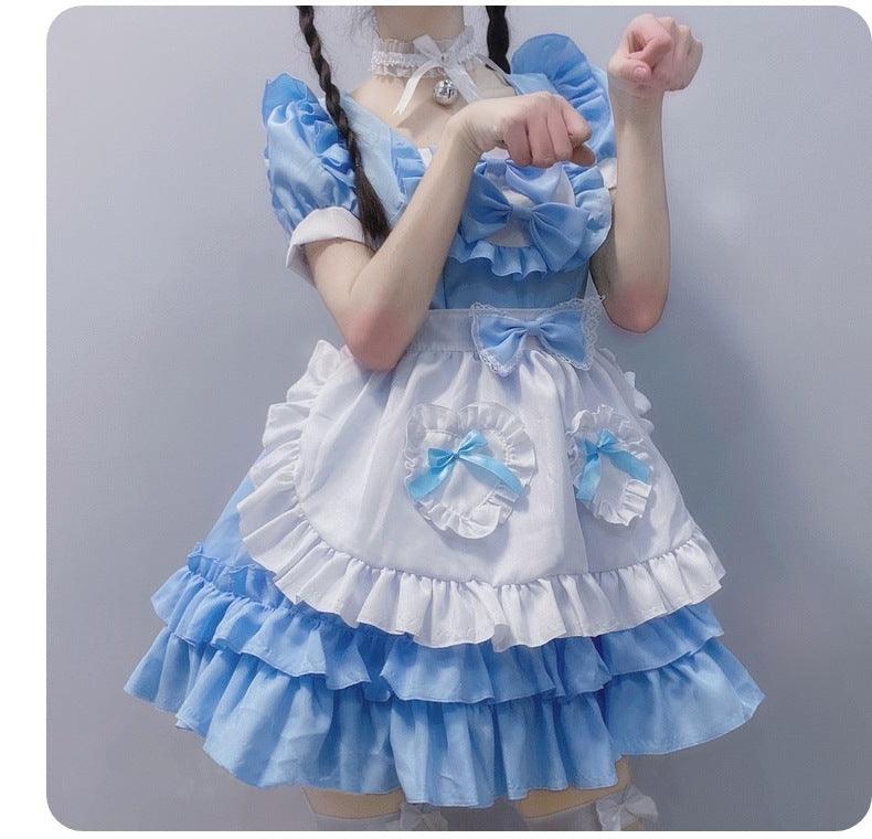Pure and Cute Pink Maid Uniform Anime Cat Maid Outfit Lolita Dress Cosplay Costume