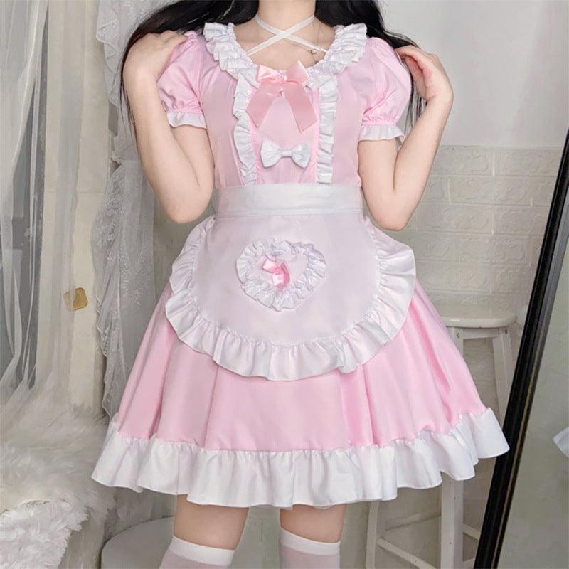 Pink Restaurant Maid Outfit Dress Anime French Sissy Lolita Fancy Dress Cosplay Costume