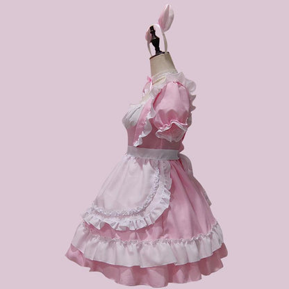 Pink Cute Coffee Waiter Maid Outfit Lolita Dress Japanese Cute Fancy Dress Cosplay Costume