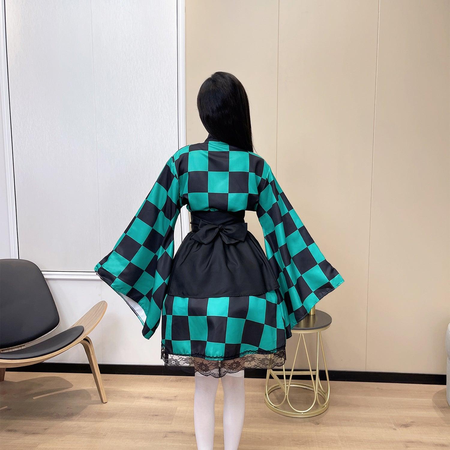 Demon Slayer Kamado Tanjirou Kimono Maid Outfit Lolita Dress Fancy Dress Cosplay Costume