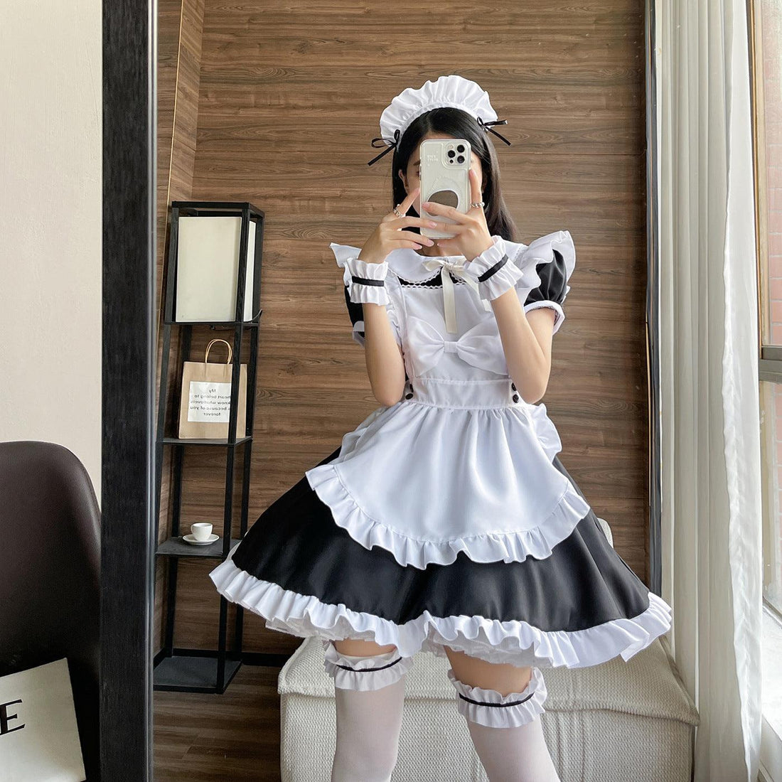 Black White Large Size Maid Outfit Lolita Bow Dress Crossdresser Fancy Cosplay Costume