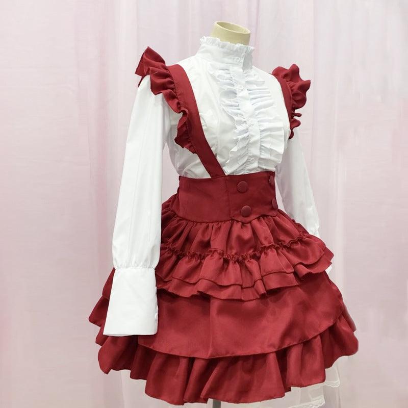 Cyberpunk Mechanic Queen Gothic Lolita Skirt Maid Outfit Fancy Red Dress Cosplay Costume