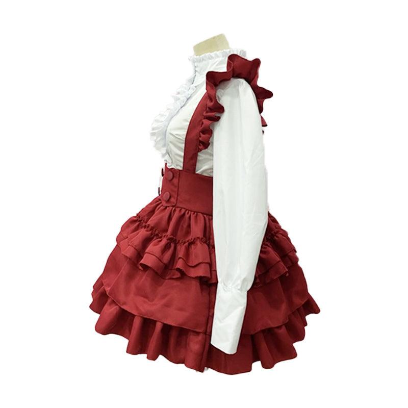 Cyberpunk Mechanic Queen Gothic Lolita Skirt Maid Outfit Fancy Red Dress Cosplay Costume