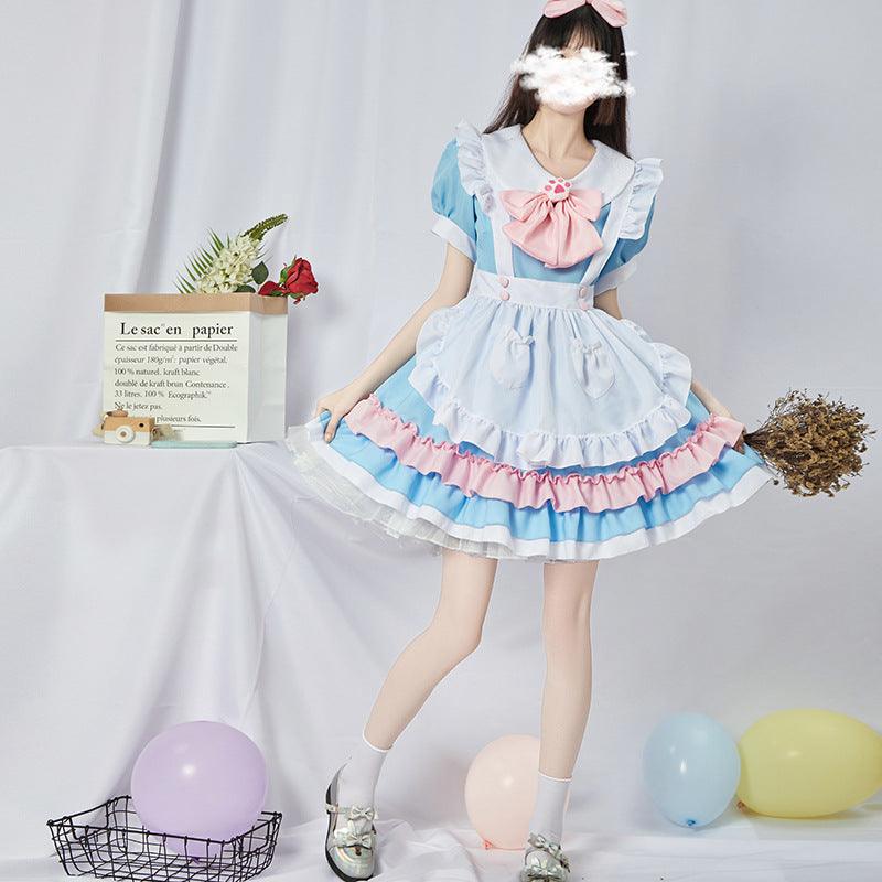 Original Light Blue Maid Outfit Lolita Dress Daily Fancy College Dress Cosplay Costume