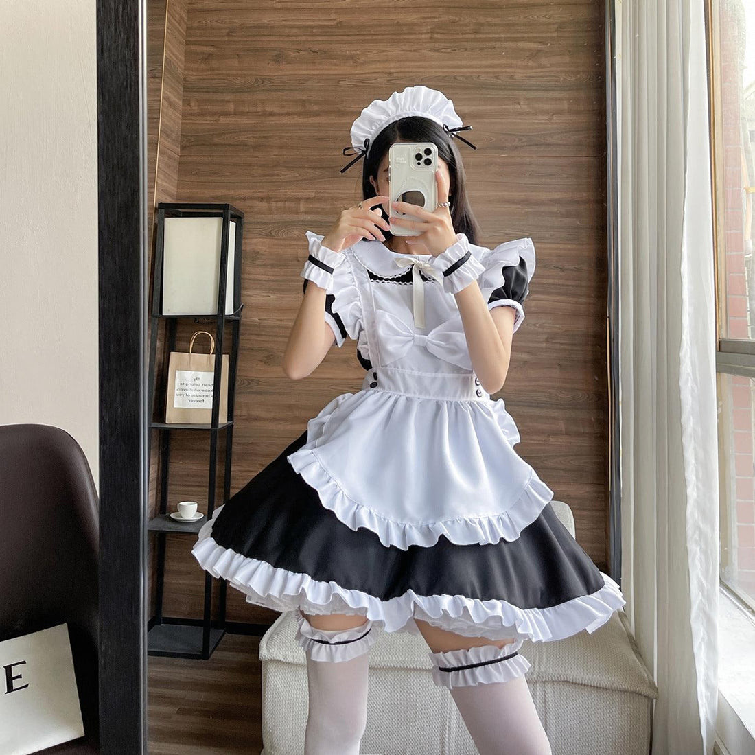 Black White Large Size Maid Outfit Lolita Bow Dress Crossdresser Fancy Cosplay Costume