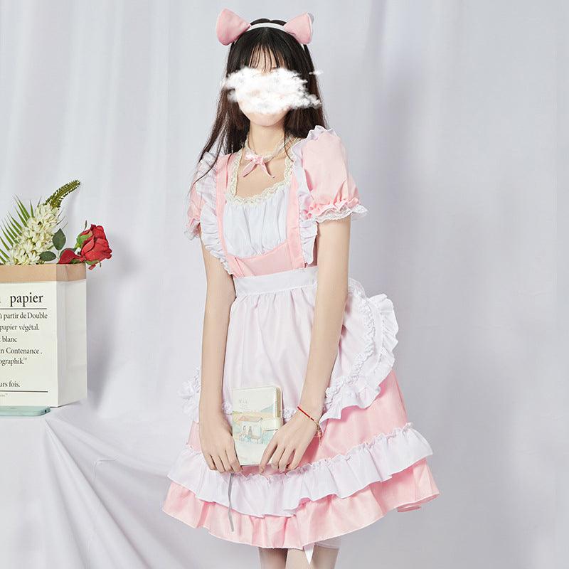 Original Pink Cute Cat Maid Outfit Lolita Dress Daily Fancy College Dress Cosplay Costume