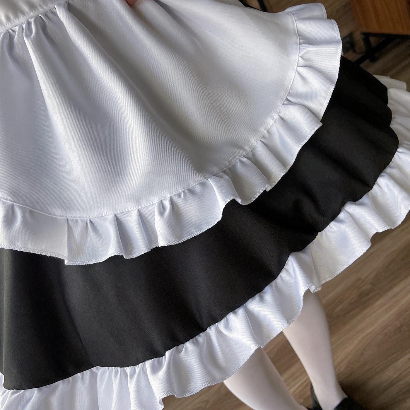 Black White Large Size Maid Outfit Lolita Bow Dress Crossdresser Fancy Cosplay Costume