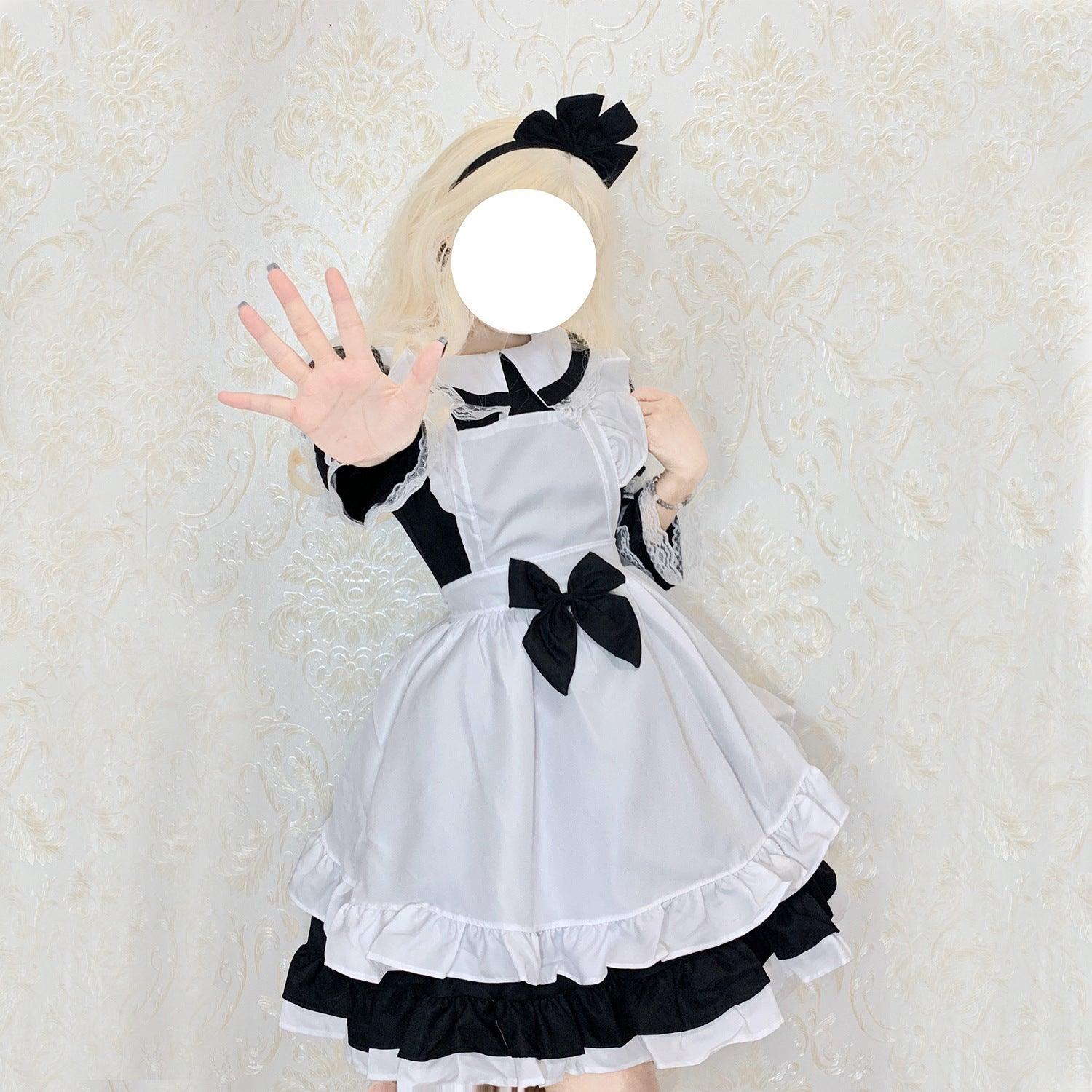Alice Wonderland Anime Maid Outfit Lolita Dress Cute Fancy Black Dress Cosplay Costume