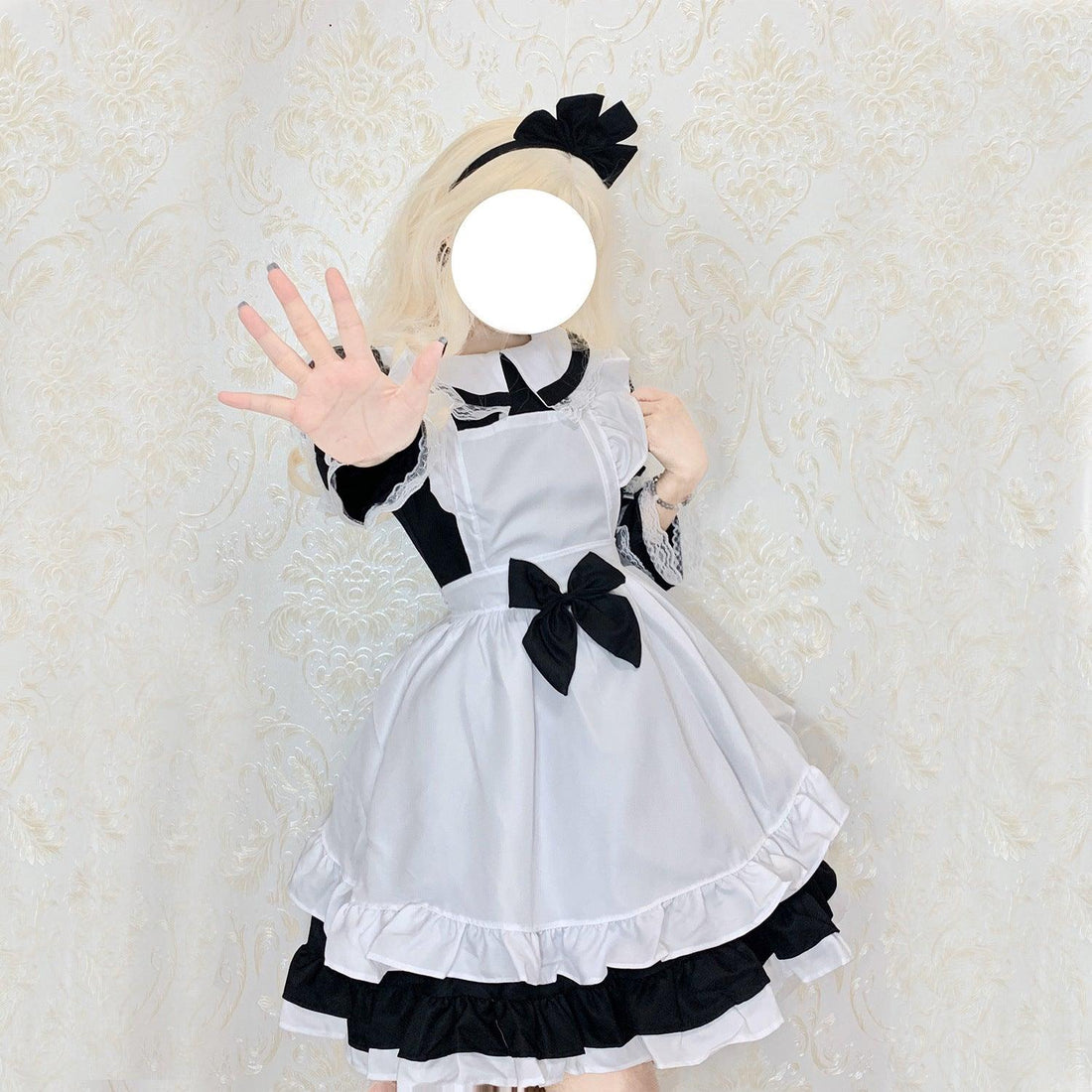 Alice Wonderland Anime Maid Outfit Lolita Dress Cute Fancy Black Dress Cosplay Costume