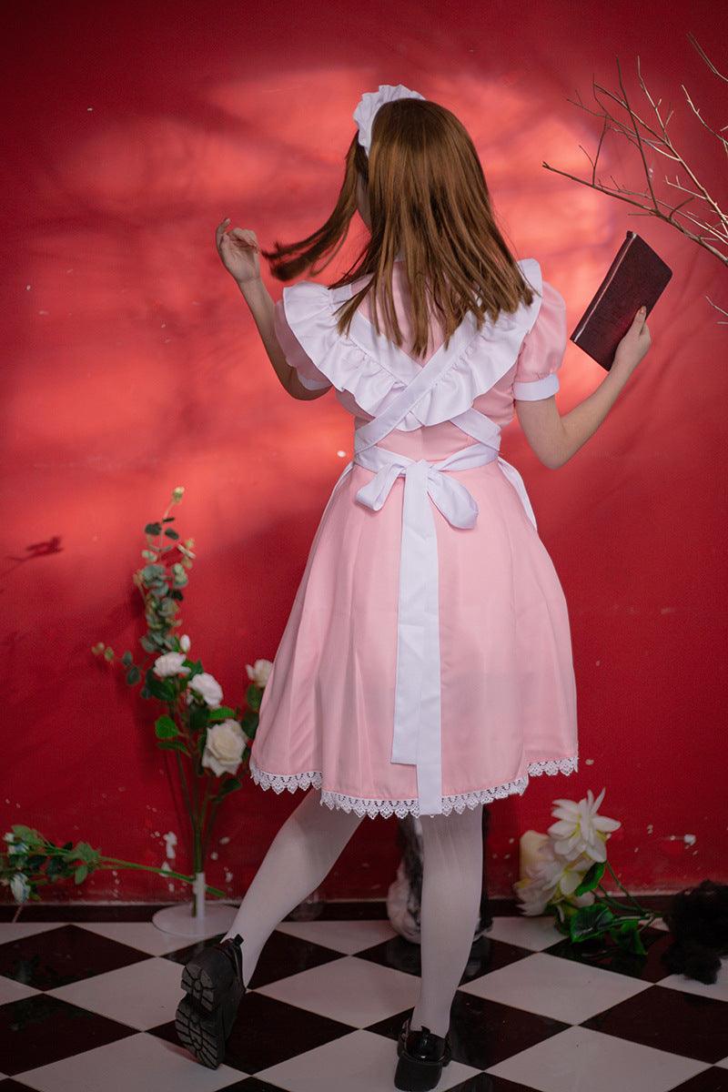 Pink Blue British Housekeeper Traditional Maid Outfit Lolita Dress Fancy Cosplay Costume