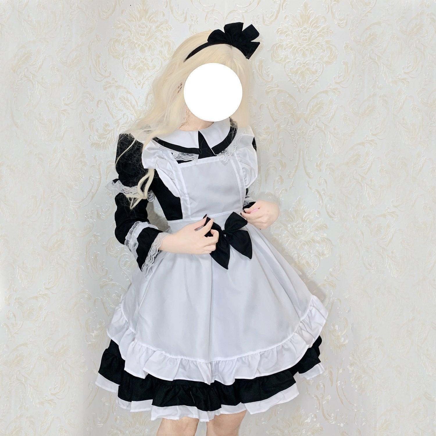 Alice Wonderland Anime Maid Outfit Lolita Dress Cute Fancy Black Dress Cosplay Costume