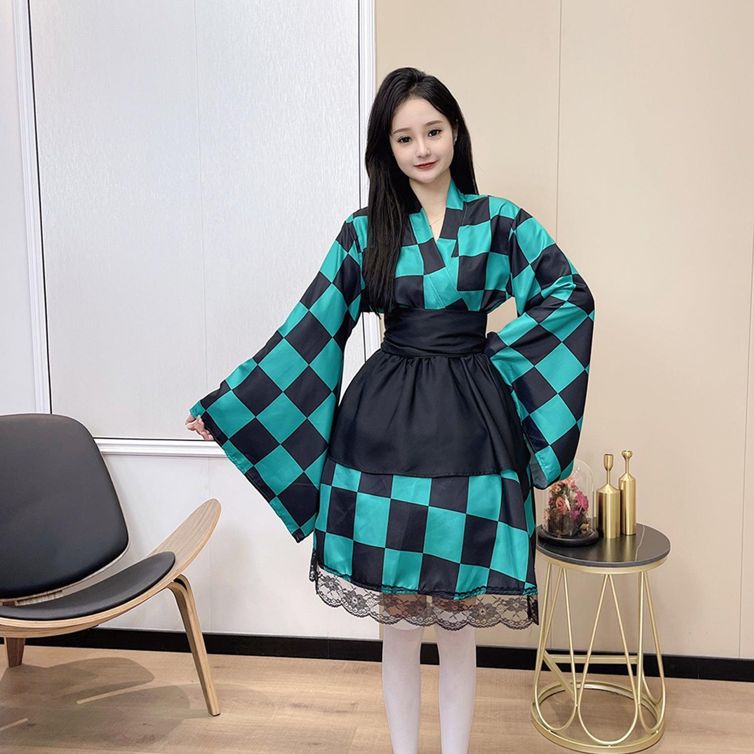 Demon Slayer Kamado Tanjirou Kimono Maid Outfit Lolita Dress Fancy Dress Cosplay Costume