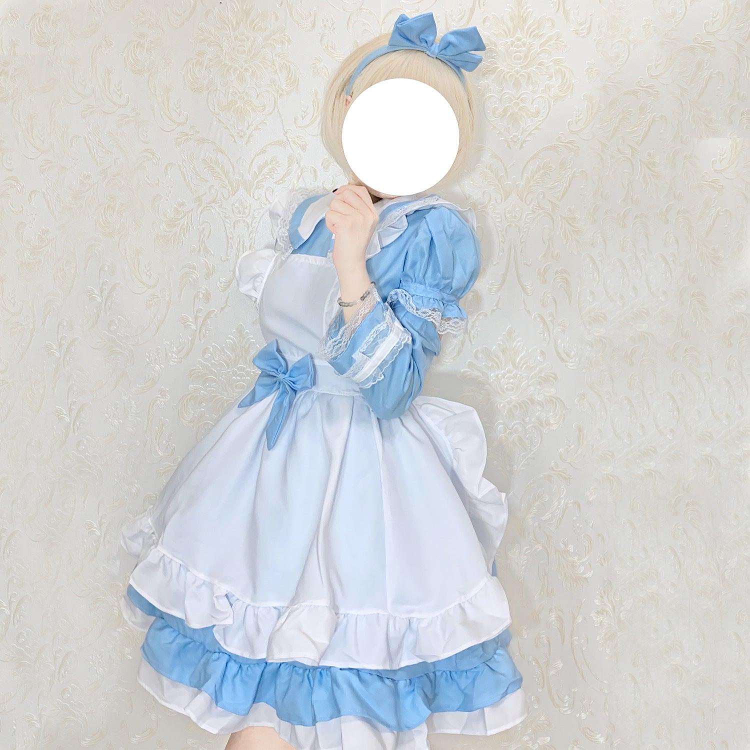 Alice Wonderland Anime Maid Outfit Lolita Dress Cute Fancy Black Dress Cosplay Costume