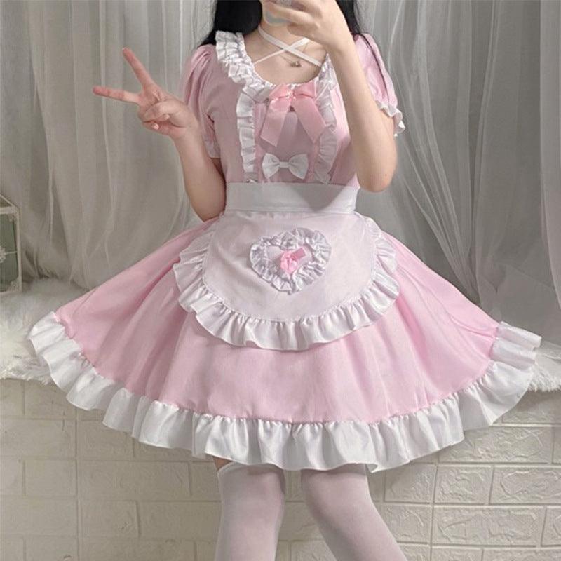 Pink Restaurant Maid Outfit Dress Anime French Lolita Fancy Dress Cosplay Costume