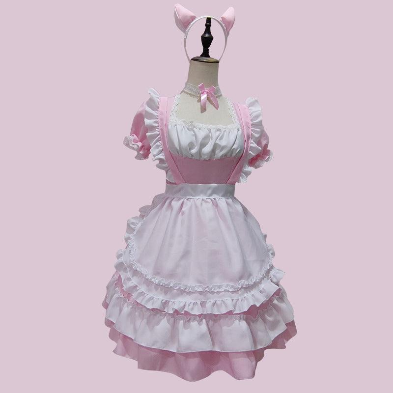 Pink Cute Coffee Waiter Maid Outfit Lolita Dress Japanese Cute Fancy Dress Cosplay Costume
