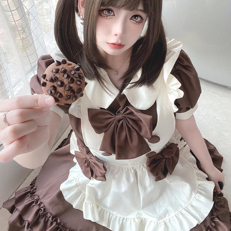 Brown Cute Cafe Maid Waiter Maid Outfit Lolita Dress Fancy Cross Dress CD Cosplay Costume