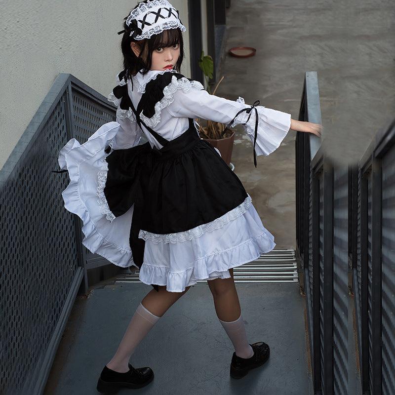 Black White Coffee Waitress Maid Outfit Lolita Dress Cross Dress CD Fancy Cosplay Costume