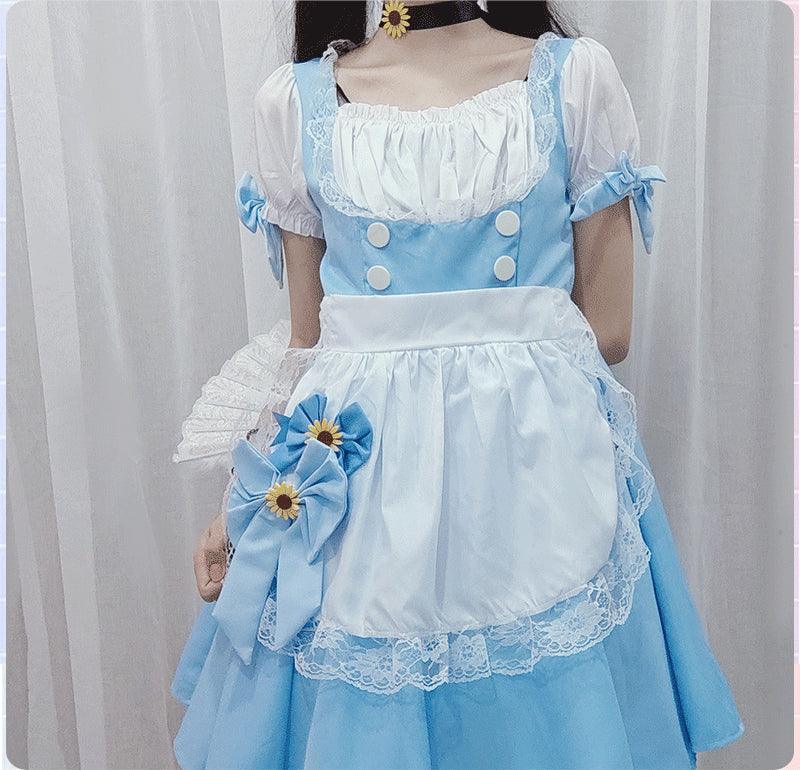 Blue Cute Daily Party Maid Outfit Lolita Dress Japanese Anime Fancy Dress Cosplay Costume