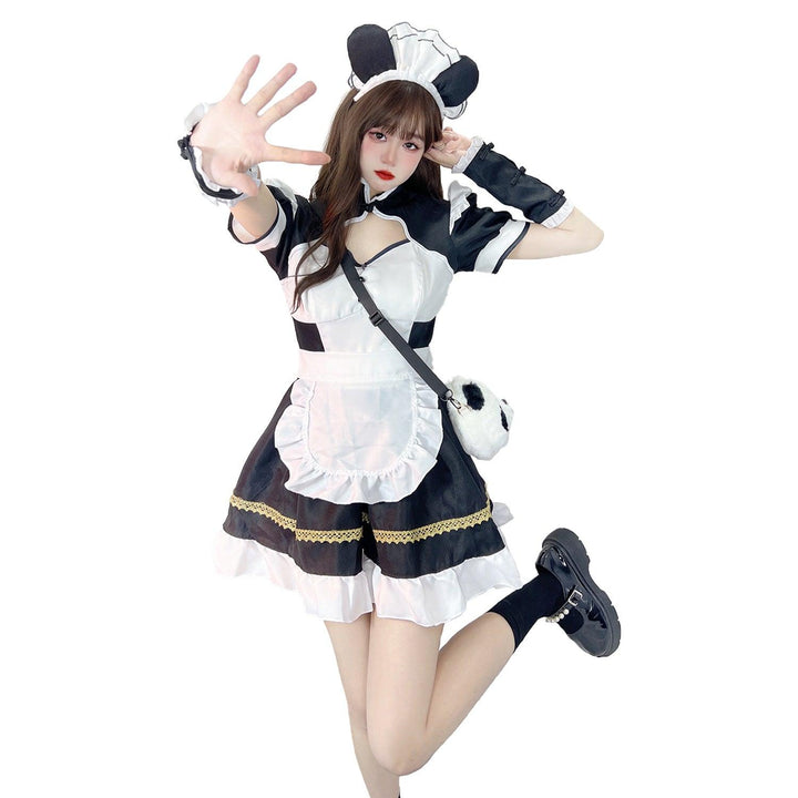 Black and White Panda Girl Anime Maid Outfit Lolita Dress Cute Fancy Dress Cosplay Costume