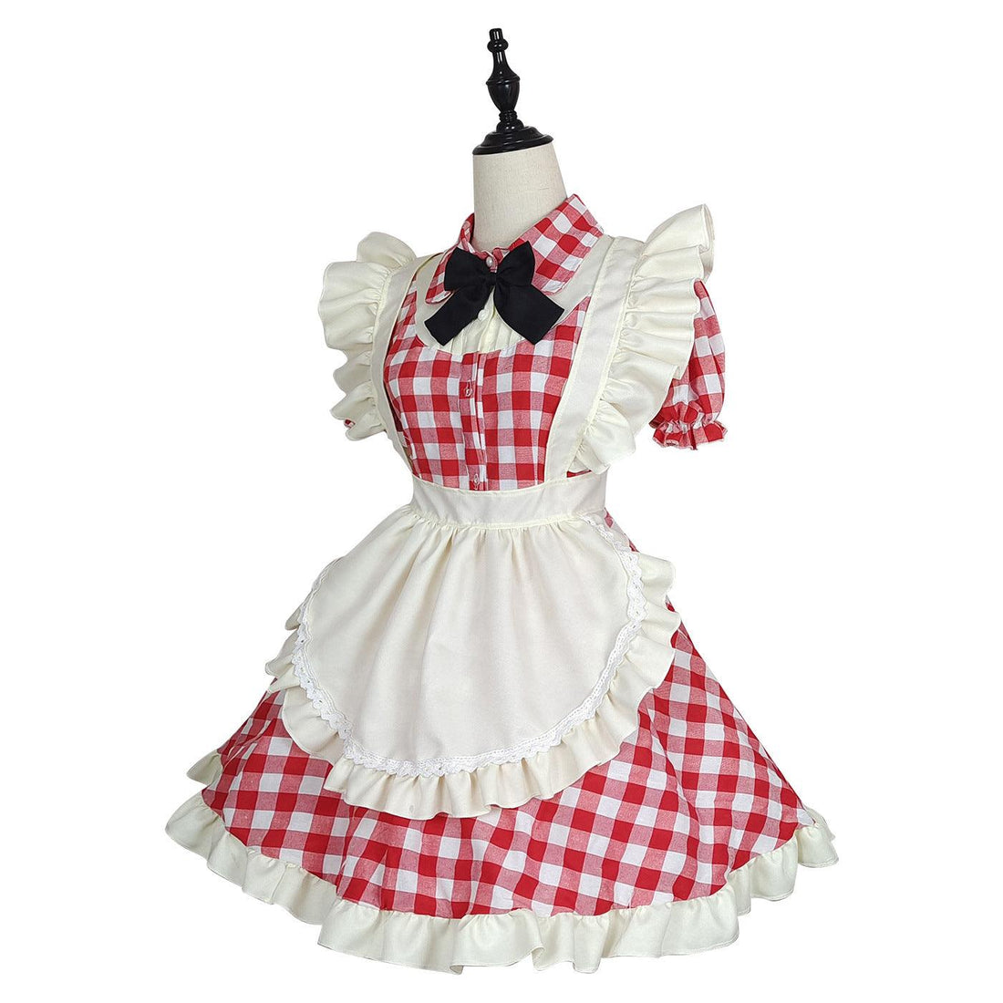 Black Red Grid Large Size Maid Outfit Lolita Dress Crossdresser Cute Fancy Cosplay Costume