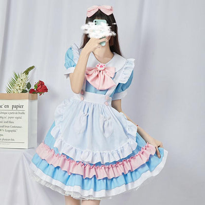 Original Light Blue Maid Outfit Lolita Dress Daily Fancy College Dress Cosplay Costume