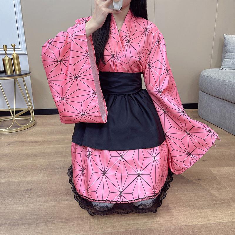 Demon Slayer Kamado Nezuko Kimono Maid Outfit Lolita Dress Fancy Dress Cosplay Costume