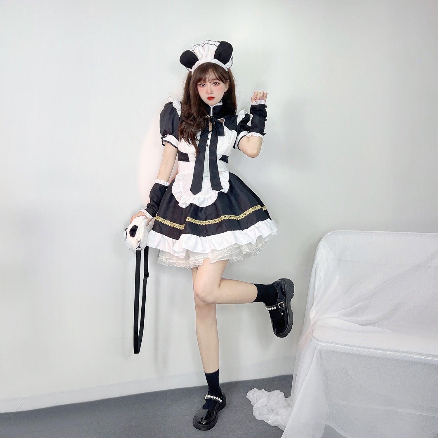Black and White Panda Girl Anime Maid Outfit Lolita Dress Cute Fancy Dress Cosplay Costume