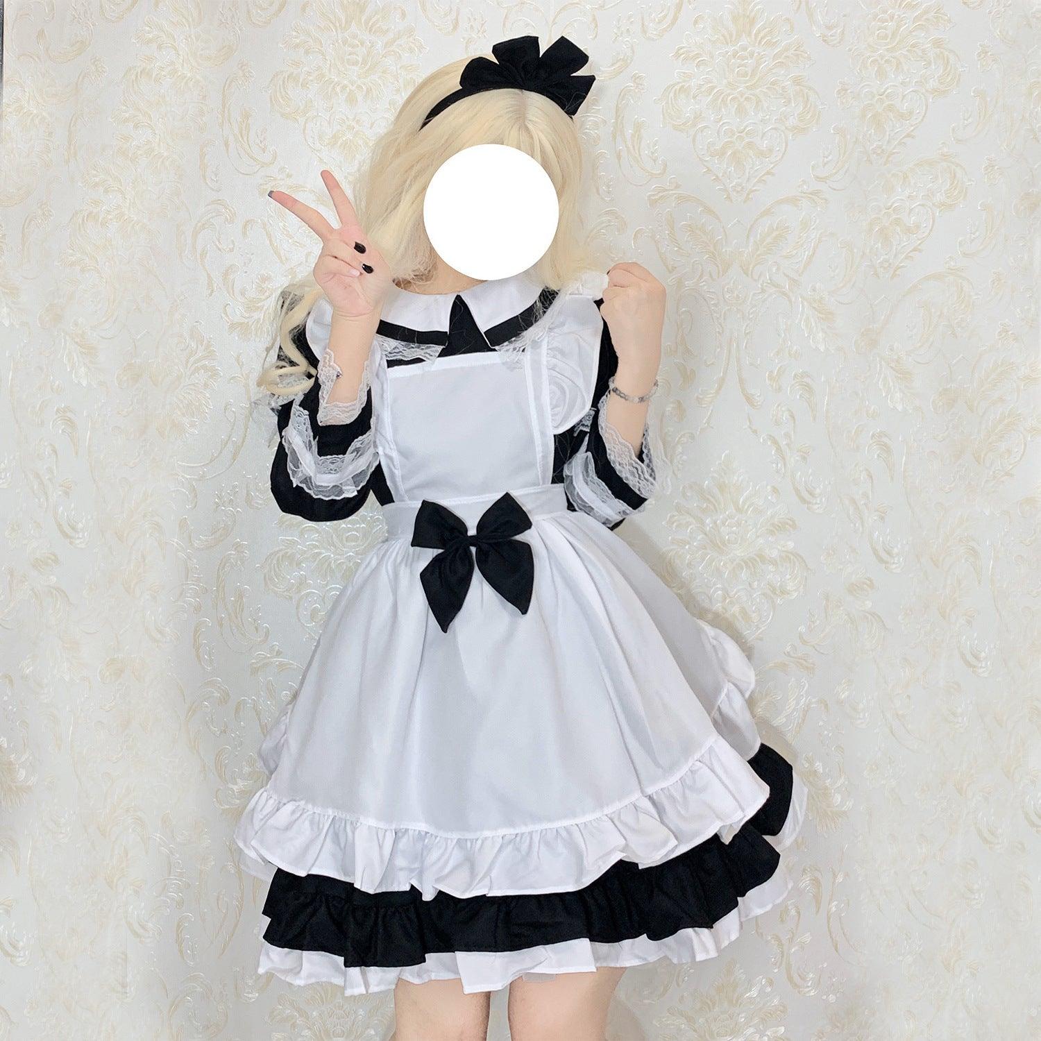 Alice Wonderland Anime Maid Outfit Lolita Dress Cute Fancy Black Dress Cosplay Costume