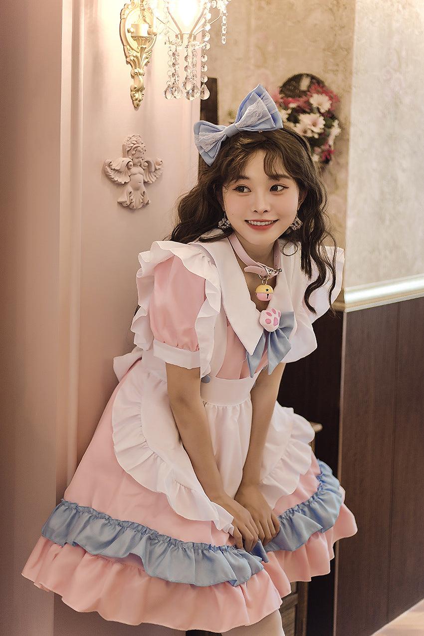 Pink Light Blue Cute Girl Maid Outfit Large Size Lolita Dress Crossdresser Cosplay Costume
