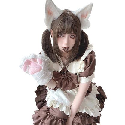 Brown Cute Cafe Maid Waiter Maid Outfit Lolita Dress Fancy Cross Dress CD Cosplay Costume