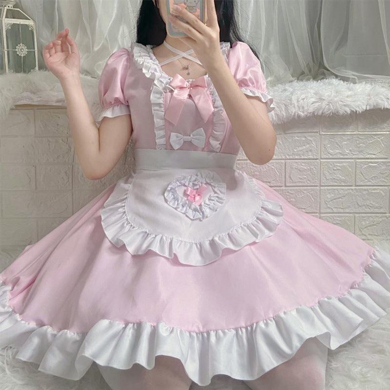 Pink Restaurant Maid Outfit Dress Anime French Lolita Fancy Dress Cosplay Costume