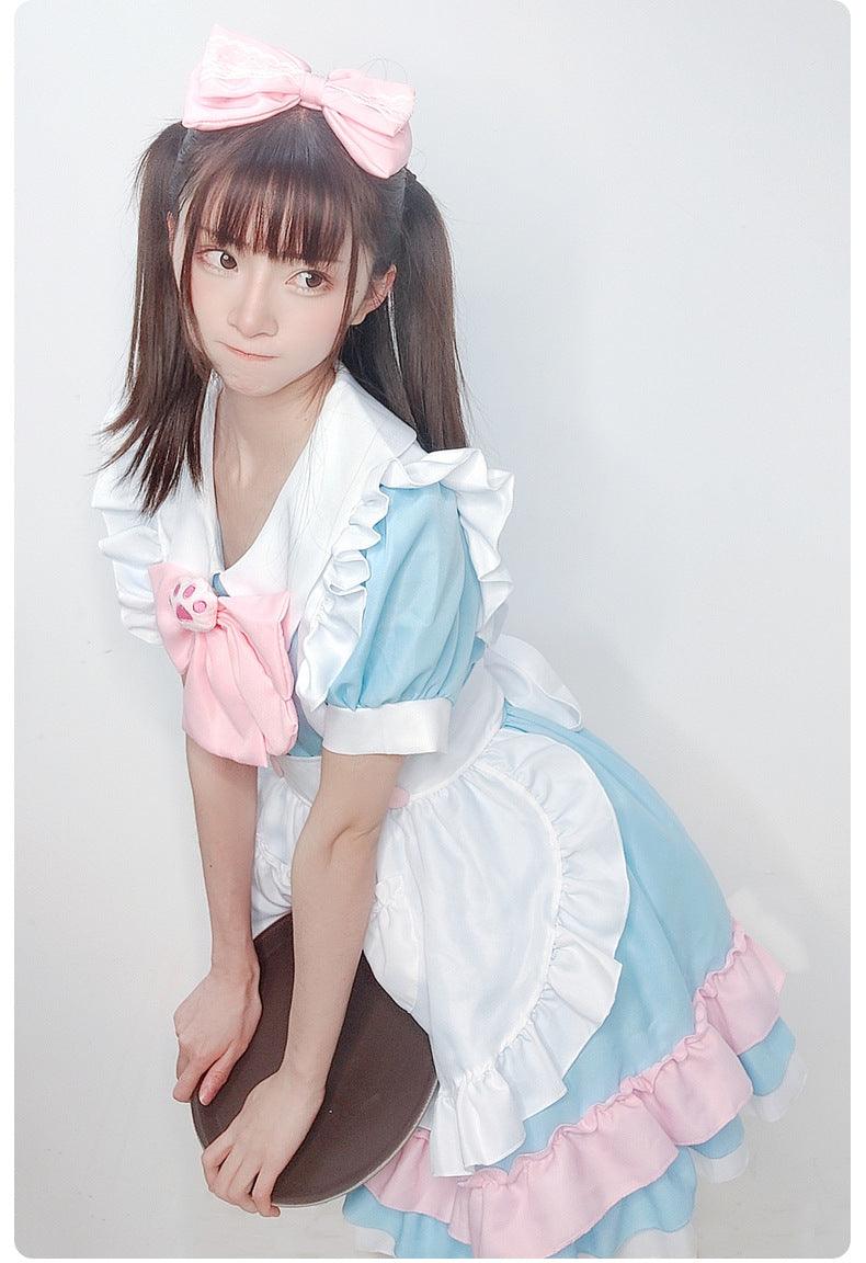 Pink and Blue French Maid Outfit Plus Size Dress Lolita Fancy Dress Cosplay Costume