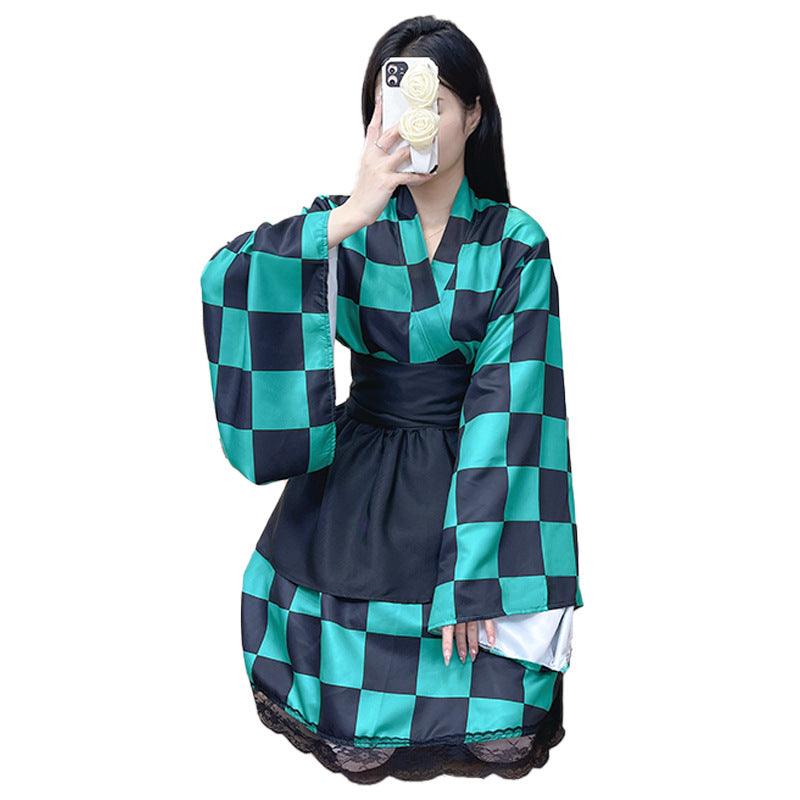 Demon Slayer Kamado Tanjirou Kimono Maid Outfit Lolita Dress Fancy Dress Cosplay Costume