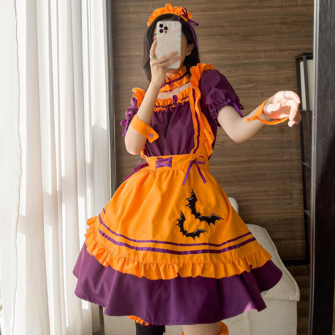Halloween Anime Orange Maid Outfit Lolita Dress Crossdresser Large Fancy Cosplay Costume