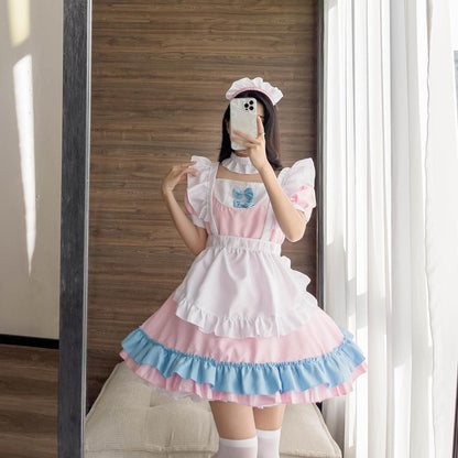 Pink and Blue Large Size Maid Outfit Lolita Dress for Man Woman Fancy Cosplay Costume