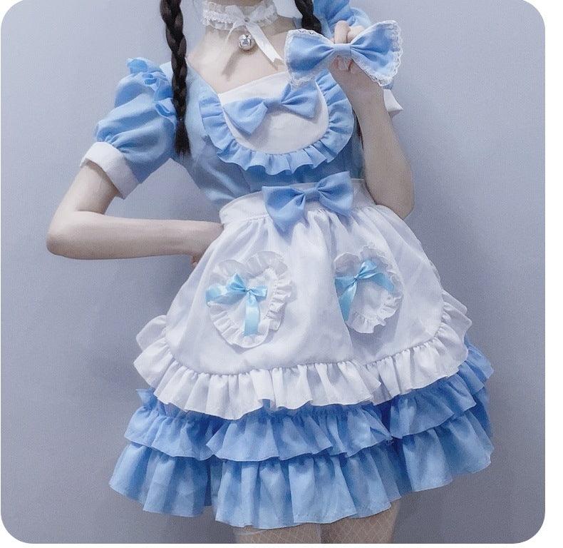 Pure and Cute Pink Maid Uniform Anime Cat Maid Outfit Lolita Dress Cosplay Costume