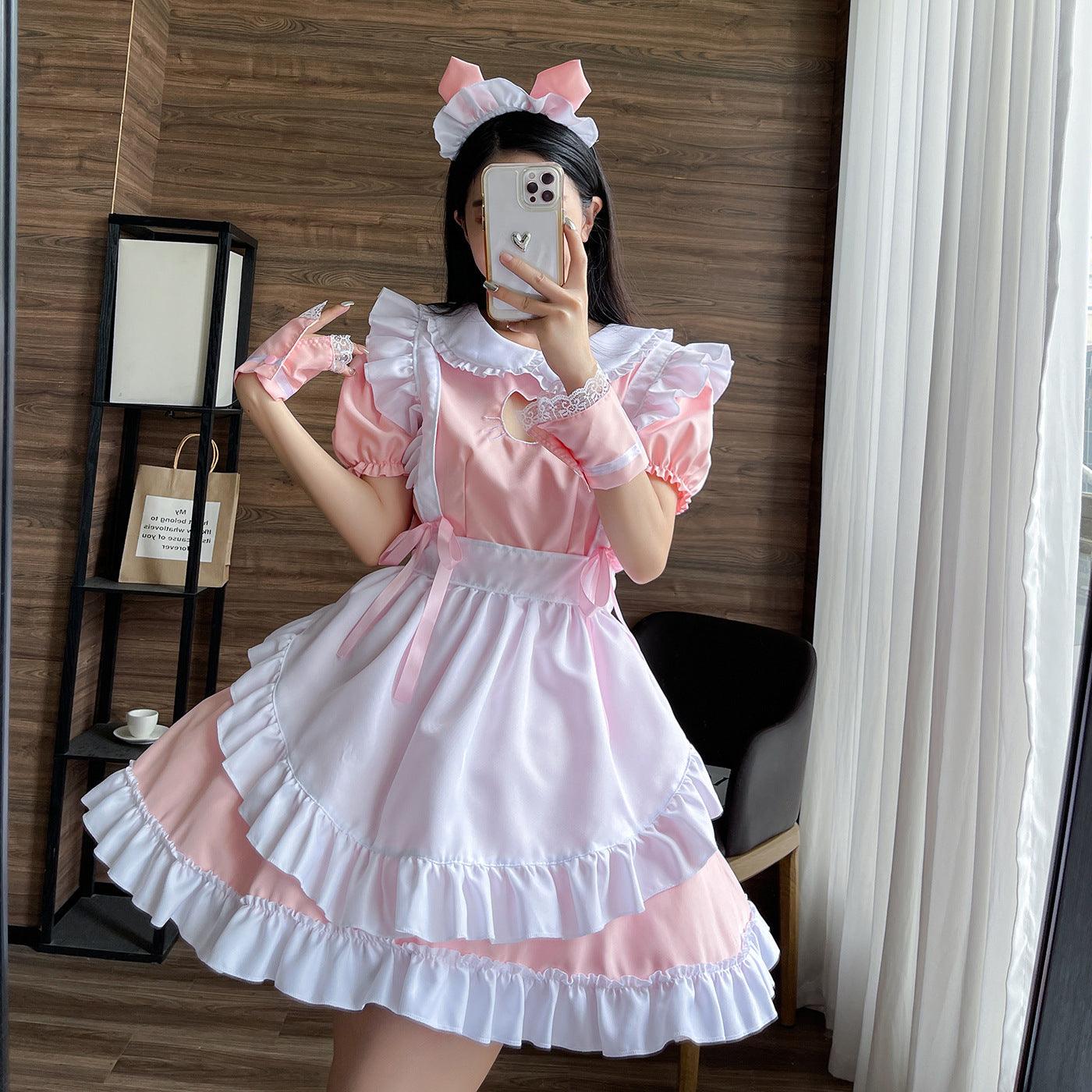 Cat Girl Black Pink Large Size Maid Outfit Lolita Dress Crossdresser Fancy Cosplay Costume