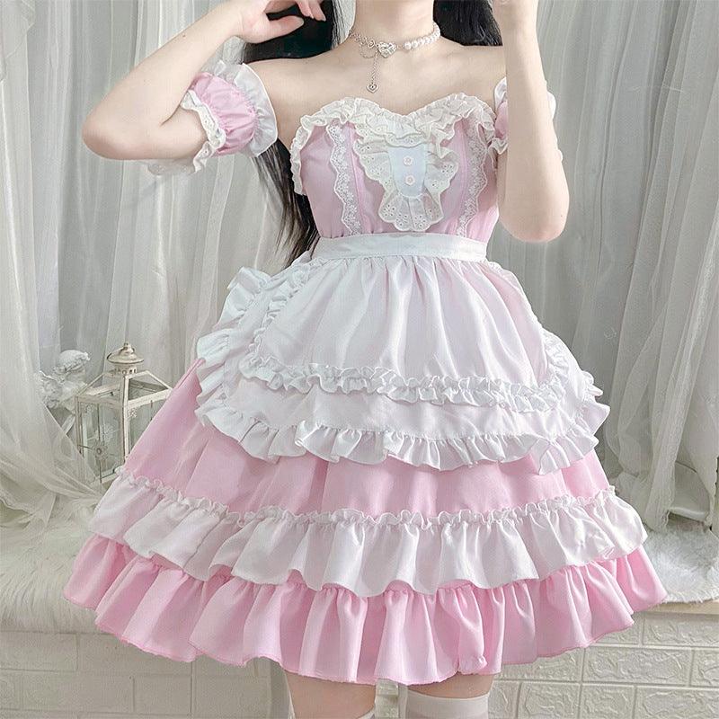 Coffee Waiter Plus Size Pink Maid Outfit Lolita Dress Japanese Fancy Dress Cosplay Costume