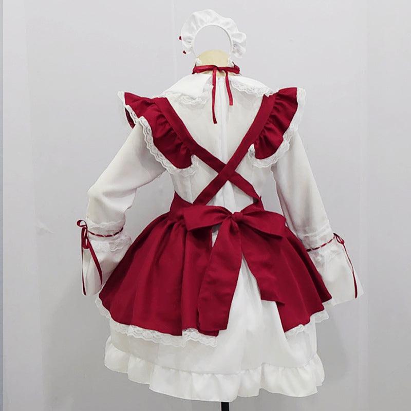 Red and White Gothic Maid Outfit Lolita Dress Plus size Fancy Dress Cosplay Costume
