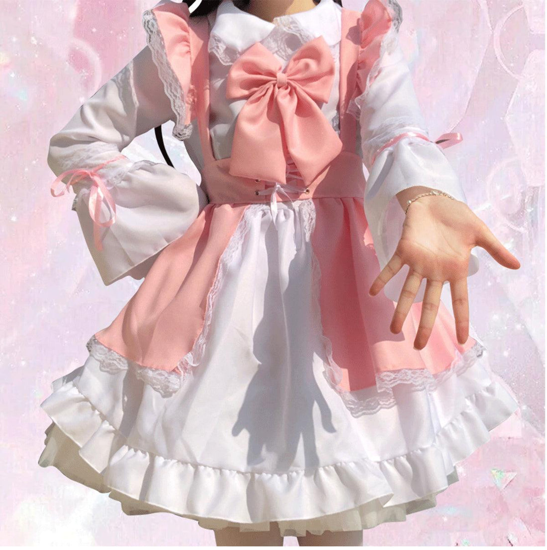 Men and Women Pink Maid Outfit Lolita Short Dress Fancy Cross Dress CD Cosplay Costume