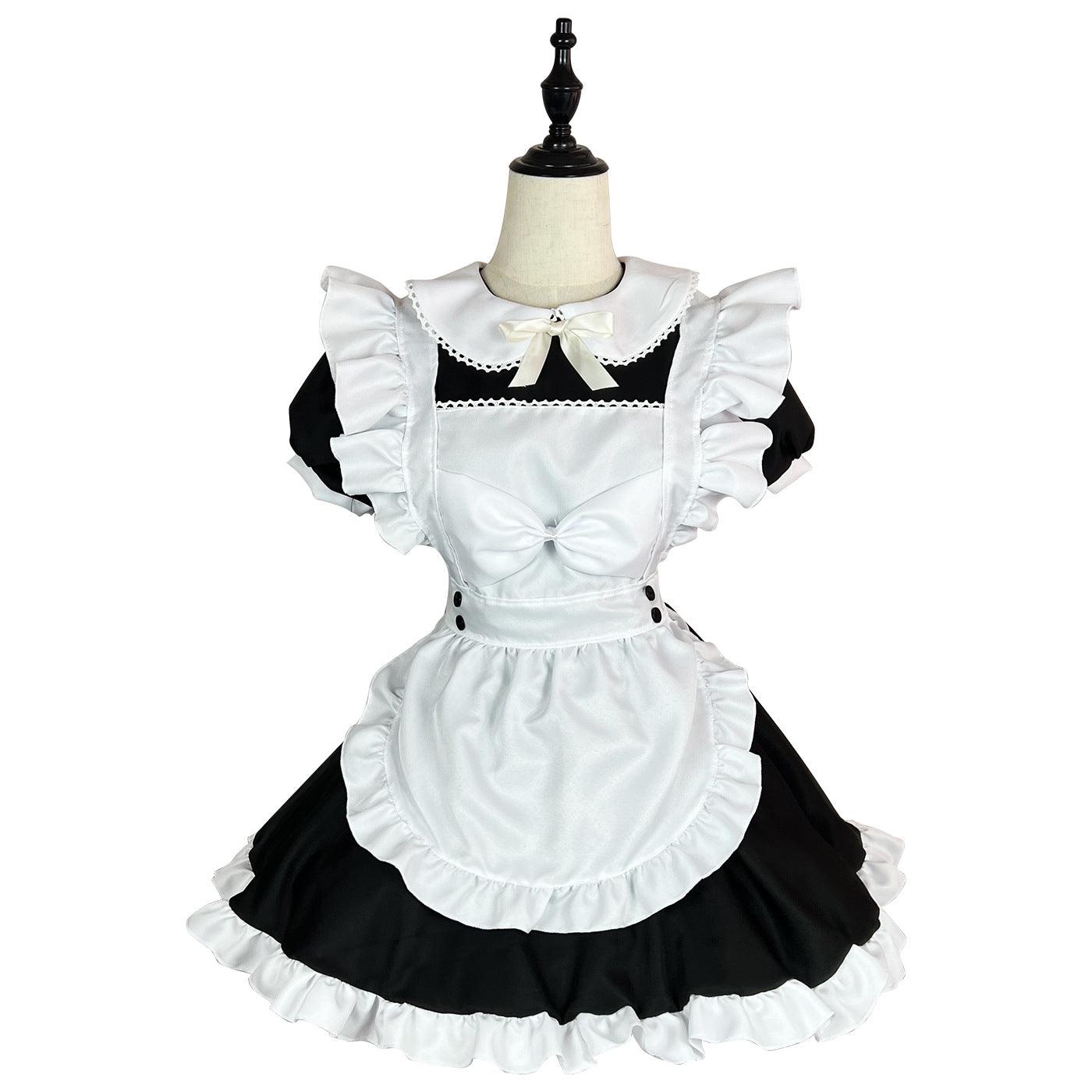 Black White Large Size Maid Outfit Lolita Bow Dress Crossdresser Fancy Cosplay Costume