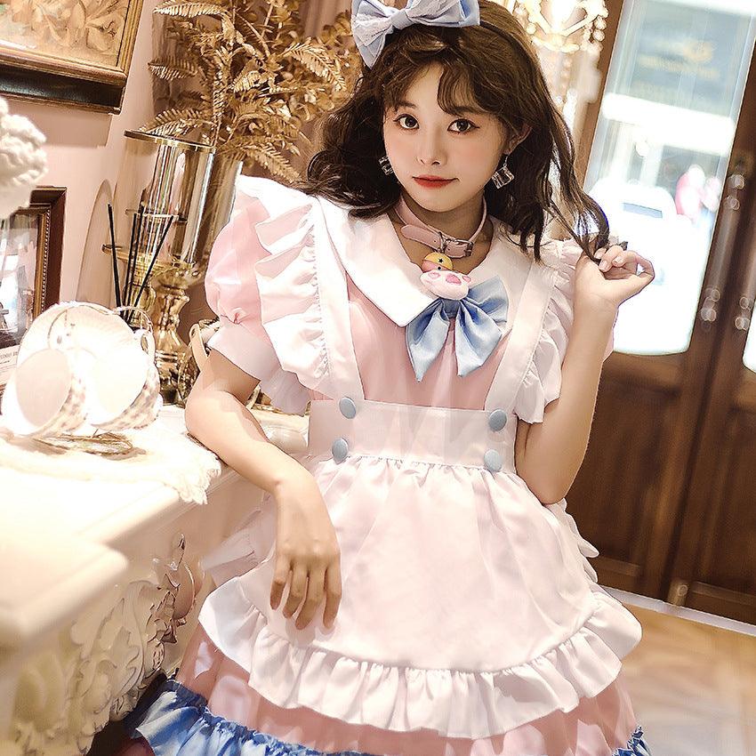 Pink Light Blue Cute Girl Maid Outfit Large Size Lolita Dress Crossdresser Cosplay Costume