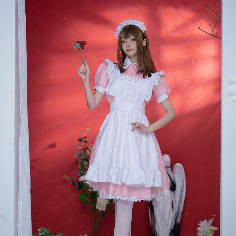 Pink Blue British Housekeeper Traditional Maid Outfit Lolita Dress Fancy Cosplay Costume